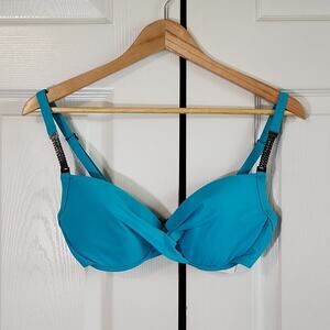 Silver By Gottex Women's Bombay Blue Criss-cross Swim Top Size 10 C Cup Padded